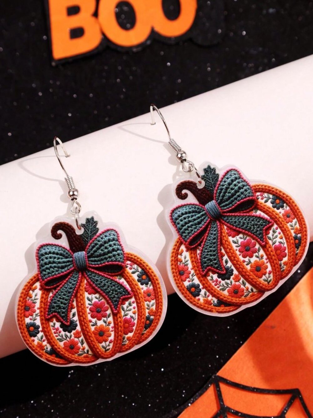 Fall Cute Unique Creative Bowknot Pumpkin Acrylic drop earrings